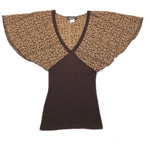 Mingle Cheetah Print Knit Flutter Sleeve Small